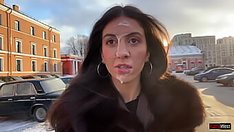 A Young Woman Consents To Display A Stranger'S Semen On Her Face In A Public Setting - Cumwalk